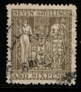 New Zealand 1940 1958 7/6 Seven Shillings sixpence fiscal SGF198 Used see note