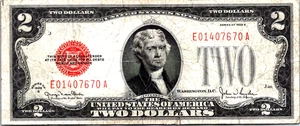 1928-G $2 "RED SEAL" (FANCY SERIAL # E01407670A) Legal Tender Fine-Fr. 1508 - Picture 1 of 3