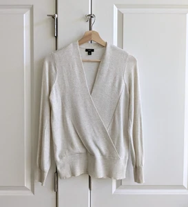 Ann Taylor Pullover Damen S Petite Weiß Schal VNeck Faux Wickel Strick Büro Bluse - Bild 1 von 8