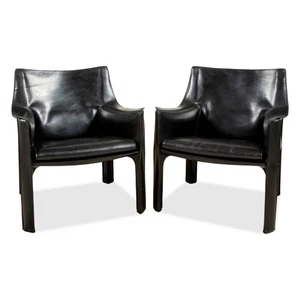 2er Garnitur Cassina Cab 414 Leder Sessel Stuhl Schwarz Kernleder - Bild 1 von 11