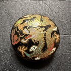Small Vintage Chinese Cloisonne Black brass & enamel Dragon 1 3/4" lidded Box
