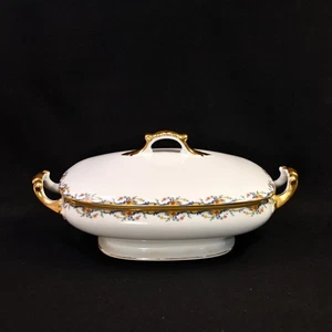 Limoges Vignaud Serving Bowl w/Lid The Meuse Red Yellow Blue Gold 1911-1920 - Picture 1 of 21