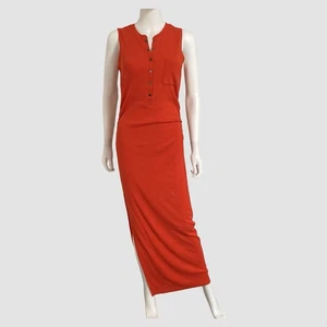Athleta Henley Maxi Dress Sz S Saffron Red Sleeveless Ribbed Knit Side Slit - Picture 1 of 6