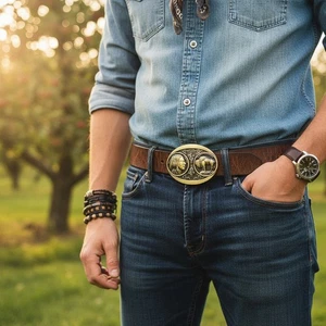 Hombres Mujeres Nativo Vaquero Western Hebilla de Metal Oxidada De Colección Dorado Búfalo Indio - Imagen 1 de 24
