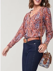 NWT $138 SPARTINA 449 Womens Rochelle Shirt Top Marsh Boardwalk Paisley Tomato M - Picture 1 of 13
