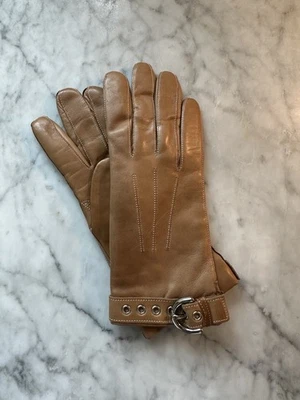 Guantes para mujer Coach de cuero y cachemir marrón caramelo talla 7 Foto 1 de 4