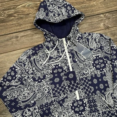 RLX Ralph Lauren Mens Blue Bandana Print Double Knit Hoodie size Medium NEW $138 - image 1 of 4
