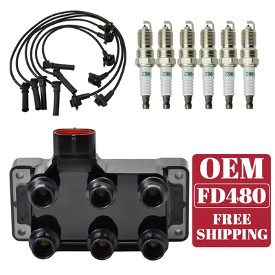Ignition Coil & 6 Spark plug & 6 wire For Ford Explorer Sport Trac V6 4.0l FD480 Foto 1 de 4