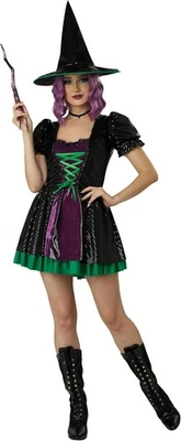 Disfraz de bruja malvada gótico negro brillante disfraz de Halloween para adulto Foto 1 de 2