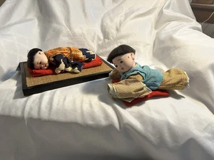 Paar 10" Vintage japanische Ichimatsu Gofun Junge Figuren 50er Jahre seltene Stoffe - Bild 1 von 16