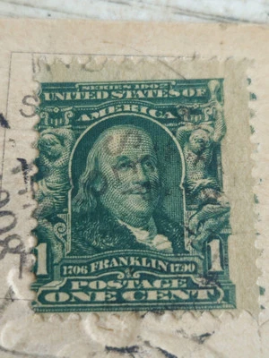 Antique 1908 Ben Franklin One Cent Stamp On "To My Dear Aunt" Post Card Greeting - Image 1 of 4