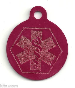 RED MEDICAL ALERT RX MEDS Pet Dog Cat Child Adult Personal ID Tag Personalized - Picture 1 of 2