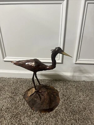 Metal Crane Sculpture  By Diane Jones Copper Signed Original Rare - Image 1 of 4