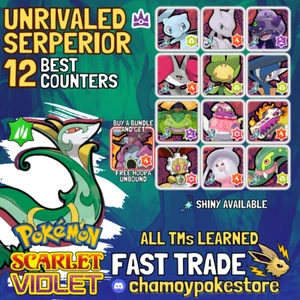 SERPERIOR Tera Raid Counters ⚡ 6IV SHINY ⚡ Pokemon SCARLET & VIOLET ⚡ UNRIVALED - Picture 1 of 100