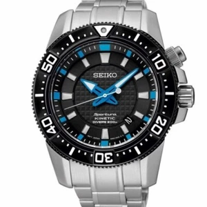 SEIKO SPORTURA SKA561P1 Orologio Cinetico Diver's 200m Acciaio Blu Argento Data NOS - Foto 1 di 2