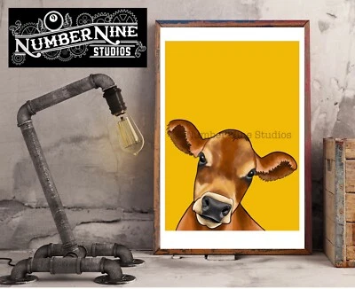 Ilustración de ilustración de granja amarilla de vaca Jersey impresión A5, firmada por el artista. Foto 1 de 4