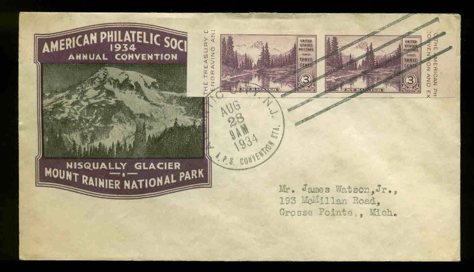 750a 3c PAIR FROM SOUVENIR SHEET FDC ATLANTIC CITY, NJ PLANTY #P15 IOOR CACHET - Image 1 of 1