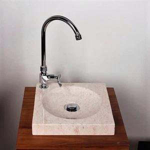 WOHNFREUDEN Steinwaschbecken TUMBA aus Marmor 30 x 30 x 4 cm creme Naturstein - Bild 1 von 4
