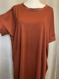 Zenana Womens Short Rolled Sleeve Side Slit Tunic Blouse Top Burnt Orange Medium - Imagen 1 de 9
