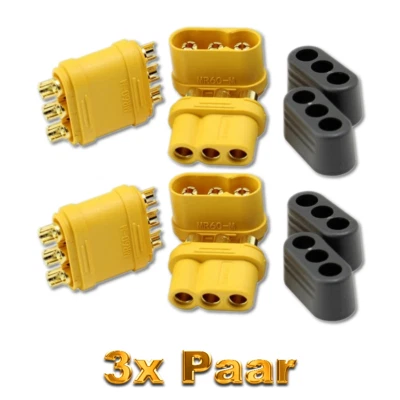 ✅ 3 Paar MR60 3Pin Multirotor Stecker Buchse Goldstecker Brushless Motor Regler - Bild 1 von 4