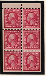 1908 Washington 2c booklet pane Sc 332a MNH full OG (C2 - Picture 1 of 1