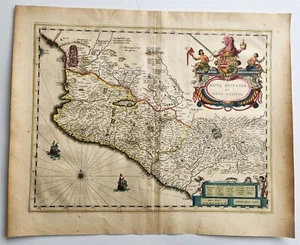1640 MAP of MEXICO NOVA HISPANIA by WILLEM BLAEU antique AUTHENTIC hand colored - Picture 1 of 5