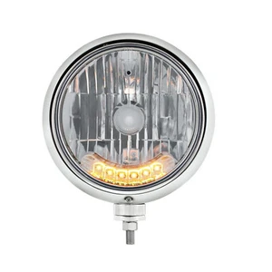 7" Stainless Semi Guide Crystal Headlight Assembly Bucket 6 Amber Auxiliary LEDs - Bild 1 von 5