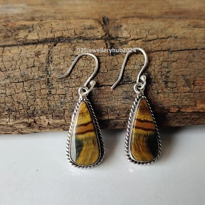 Natural Tiger's Eye Gemstone Earring 925 Sterling Silver Designer Earring PG6007 - Image 1 of 4