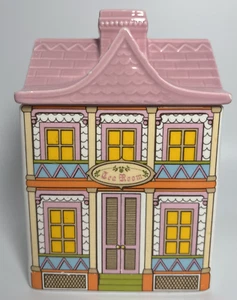 Vintage 1989 Avon Townhouse Collection Tea Room Pink Roof House Canister Jar - Picture 1 of 12
