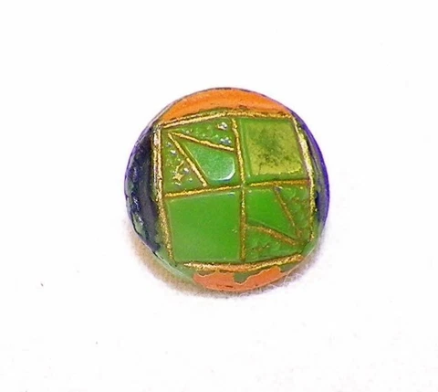 Antique Green Glass Button Czech Blue Orange Gold Diminutive Self Shank Nice #21 Cover