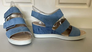 Ecco Wedge Plateau Sandals Indigo Leather Shoes Blue Size 40 AU 9 New - Picture 1 of 20