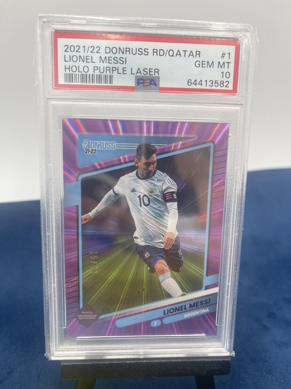 Lionel Messi 2021-22 Donruss Soccer 15/99 Holo Purple Laser RTQ PSA 10 POP1!