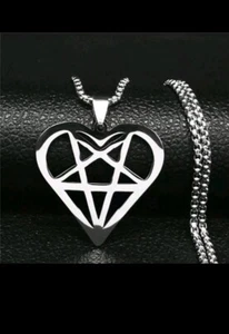 Ghost Stainless Steel Satan Necklace Silver Color Heart Pentagram CHINA - Picture 1 of 4