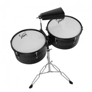 Glarry Latin Percussion 13" & 14" Timbales Schlagzeug mit Ständer und Kuhglocke schwarz - Bild 1 von 12