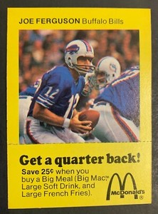 1975 McDonalds - "Get a Quarter Back" - Joe Ferguson - Buffalo Bills - nrmt