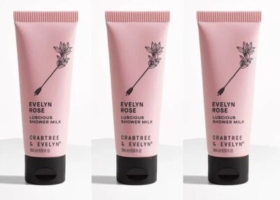 CRABTREE & EVELYN 3 x Crabtree EVELYN ROSE Luscious Shower Milk (3 x 15 ml) Travel Sample Size