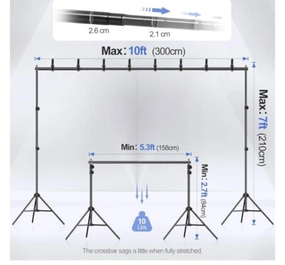 Kit de soporte de telón de fondo ajustable para estudio fotográfico EMART 10x7 pies (ancho x alto) EM-BS2030 Foto 1 de 4