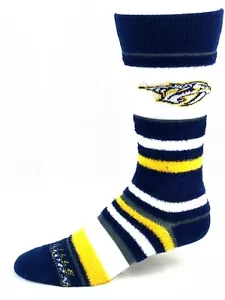 Calcetines de hockey Nashville Predators blancos marinos y dorados a rayas difusas - Imagen 1 de 2
