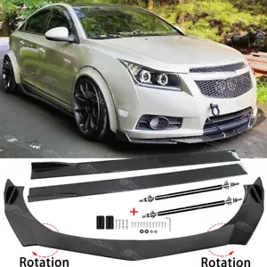 For Chevy Cruze 2011-2019 Carbon Front Bumper Splitter + Strut Rods Side Skirts - Foto 1 di 16
