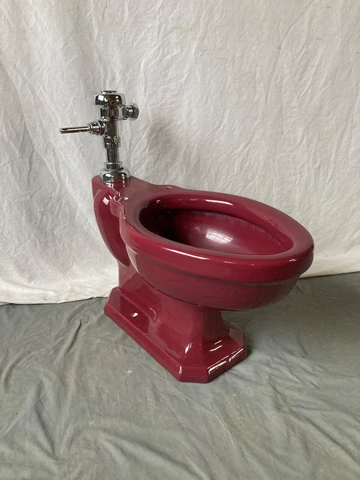 Antique Burgundy T'ang Red Flushometer Toilet Deco Vtg Standard Savoy 10-23E Cover