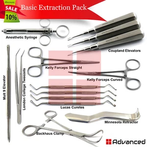 14Pcs Dental Tooth Extraction Tools Kit Coupland Elevators Extracting Forceps - Picture 1 of 11