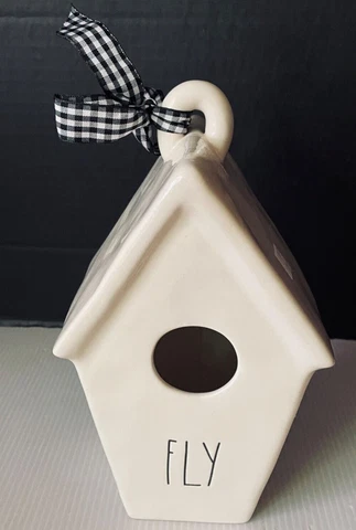 RAE DUNN FLY Bird House Artisan Collection by Magenta EUC Black/White Porcelain Cover