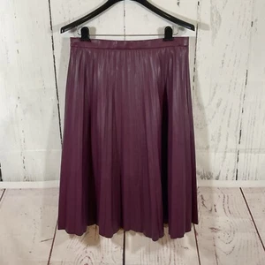 Bagatelle Faux Leather Skirt Womens L Purple Pleated Midi Holiday Party Office - Picture 1 of 11