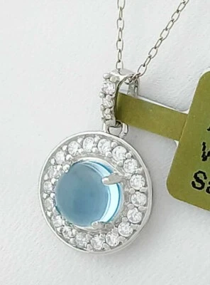 COLAR DE SAFIRA BRANCA E ÁGUA-MARINHA 0,80 CTS CRIADO EM LABORATÓRIO 0,80 cts prata esterlina 0,925 - Imagem 1 de 4