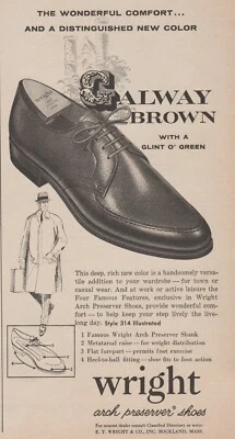 Zapatos Wright 1962 - "Marrón Galway con un brillo O'Verde" - Anuncio impreso Foto Arte Foto 1 de 2