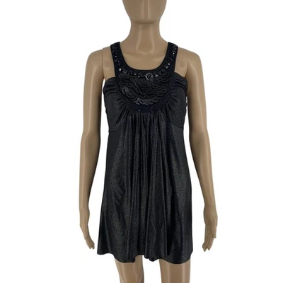 Baby Phat Mujer Negro Lentejuelas sin Mangas Redondo Cuello Línea Vestido Talla - Imagen 1 de 4