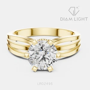 Anillo de compromiso de diamantes de corte redondo cultivado en laboratorio certificado IGI de oro amarillo de 14 k de 1 quilate - Imagen 1 de 20