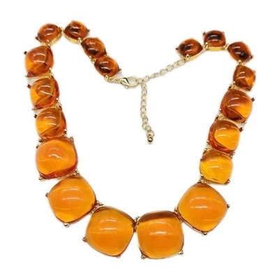 Gripoix Style Necklace Orange Cabochon Gold Tone Graduated Jelly Belly 18.5 in - Image 1 of 4