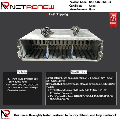 EMC 046-002-858-04 CHASIS w/2x EMC 303-300-000C-02 12G - Image 1 of 3