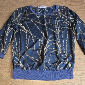 Jennifer Lopez Gold Chain Long Sleeve Blouse, Blue, Women's Size XS - Picture 1 of 5